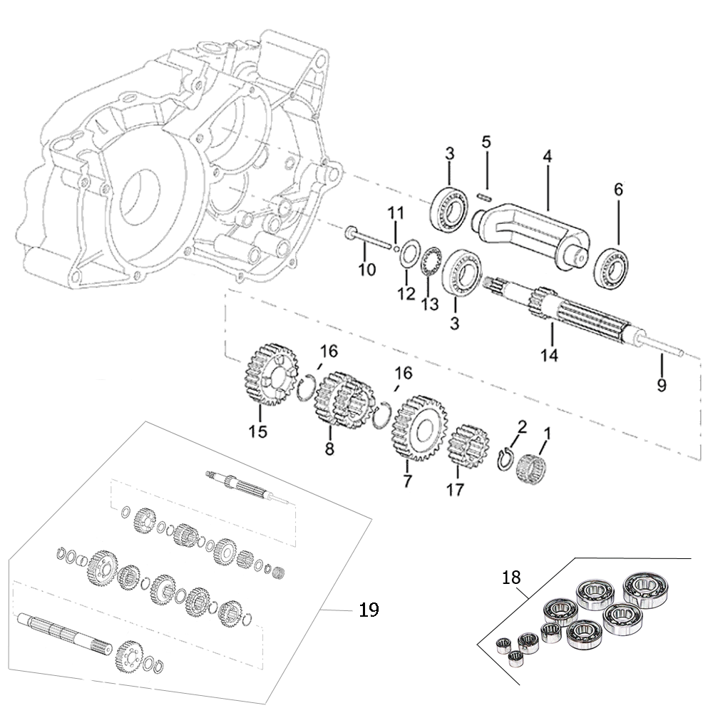 Motor - Getriebe Hauptwelle Minarelli AM6 2. Serie 